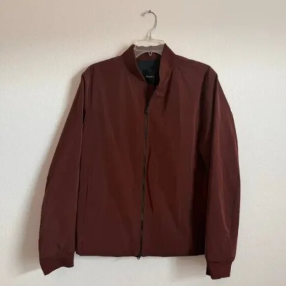 Theory Red Burgundy Brown Bomber Jacket Coat Size M Quiet Luxury $395 City Shell - Picture 1 of 6